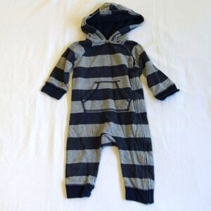 babyGap navy striped cotton zipper hoodie jumpsuit 6-12 months baby boy